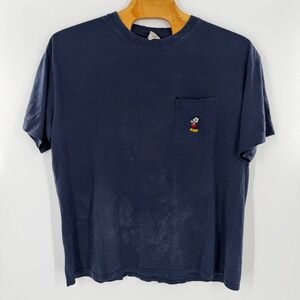Vintage Disney Catalog Mickey Mouse Pocket T-Shirt Navy Blue Mens 3XL Distressed